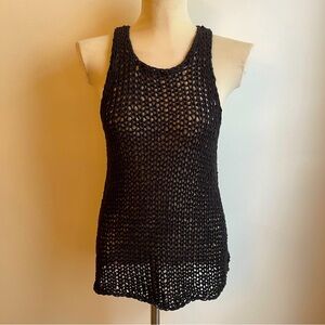 Vince Women's Hand Open Knit Crochet Tank Top Black Beach Minimalist Medium